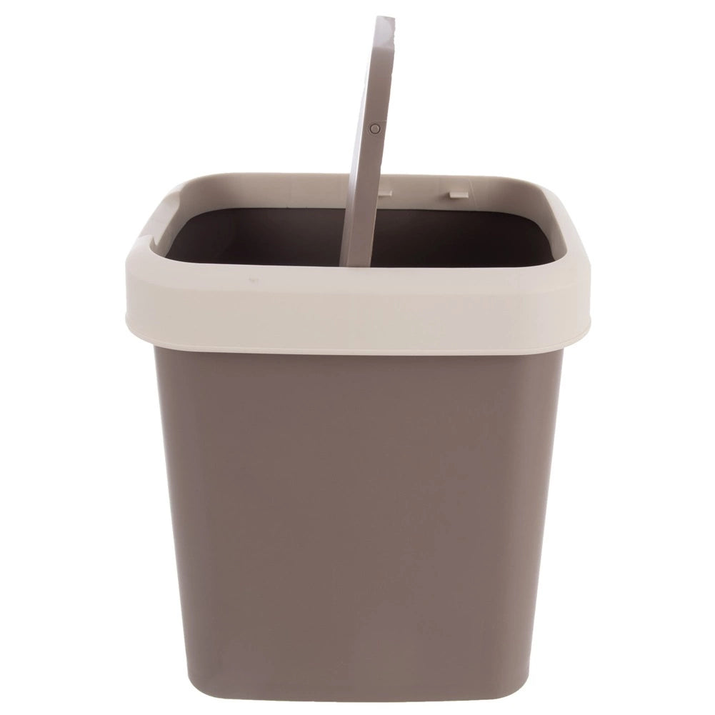12L Brown Plastic Trash Bin with Swing Lid