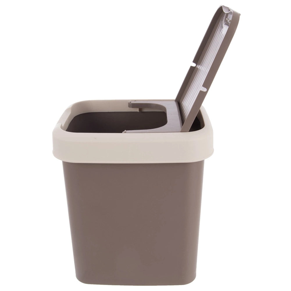 12L Brown Plastic Trash Bin with Swing Lid