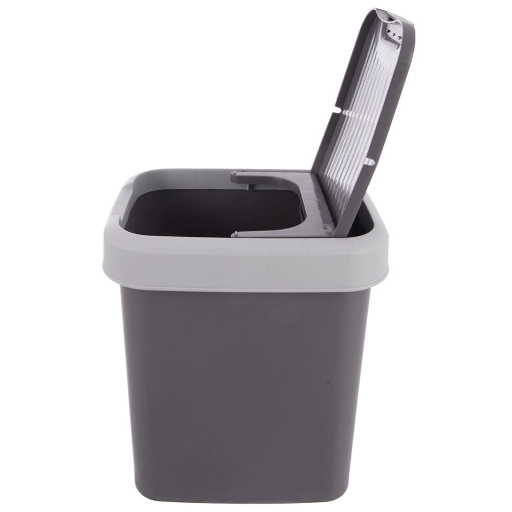 12L Gray Plastic Waste Bin with Swing Lid