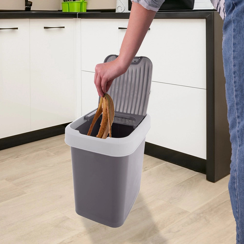 12L Gray Plastic Waste Bin with Swing Lid