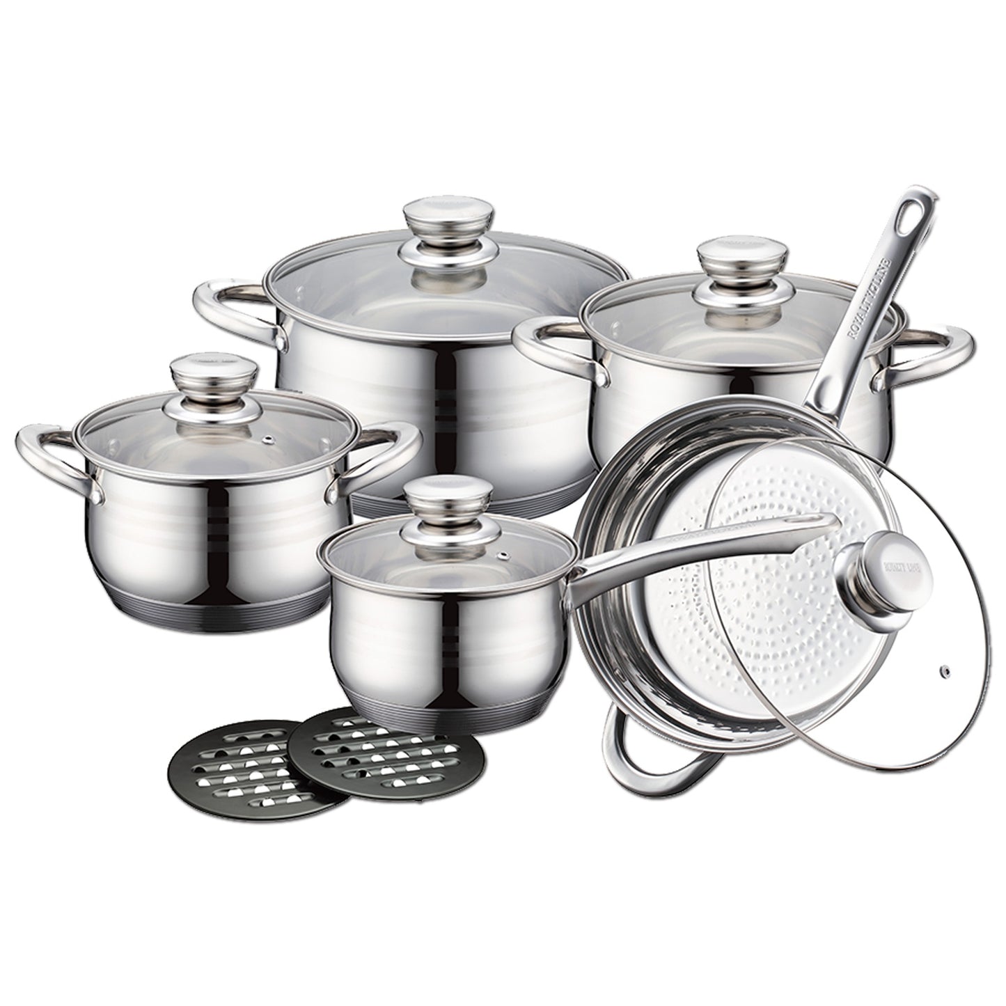 12-Piece Stainless Steel Cookware Set with Glass Lids