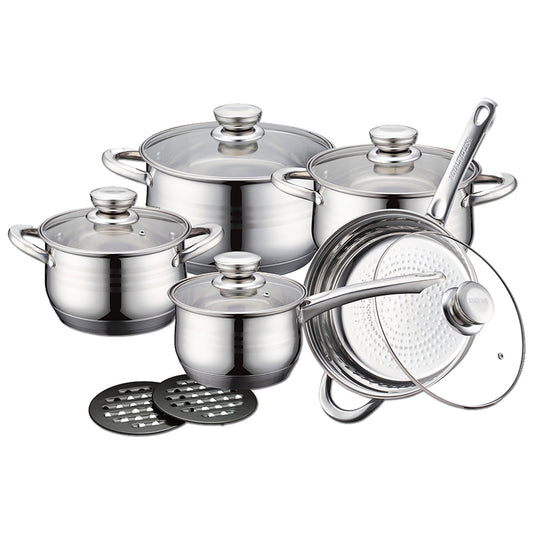 12-Piece Stainless Steel Cookware Set with Glass Lids