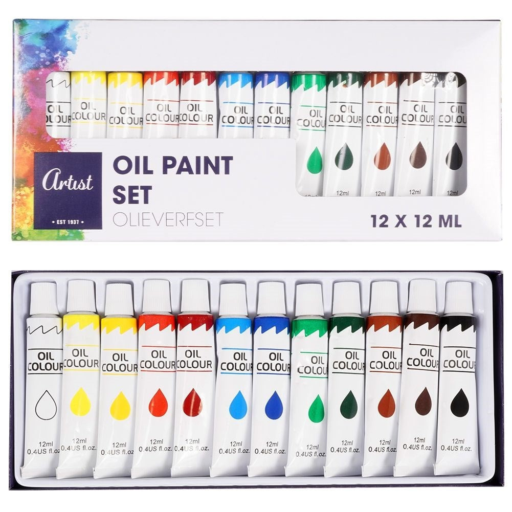 12 colorful oil paints in tubes - Perfect for all artists