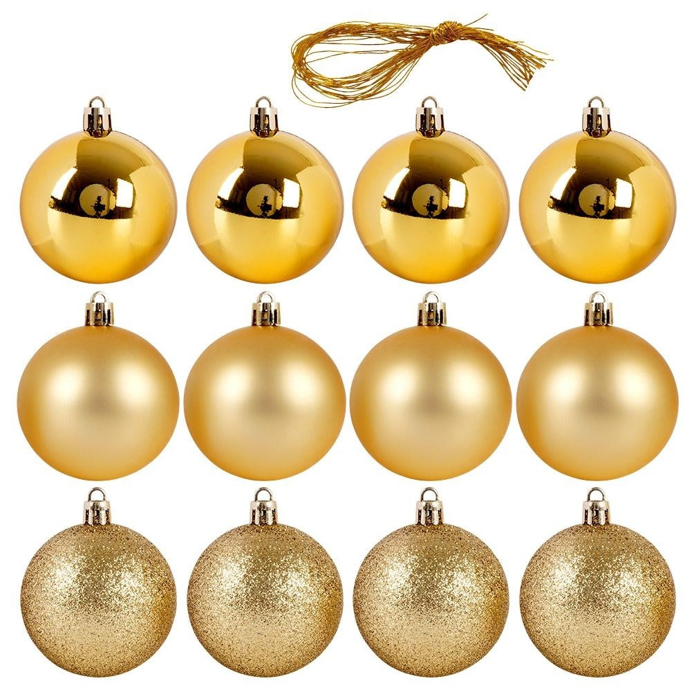 12 unbreakable Christmas baubles: glittery, matte & shiny gold