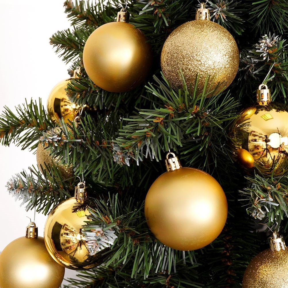 12 unbreakable Christmas baubles: glittery, matte & shiny gold