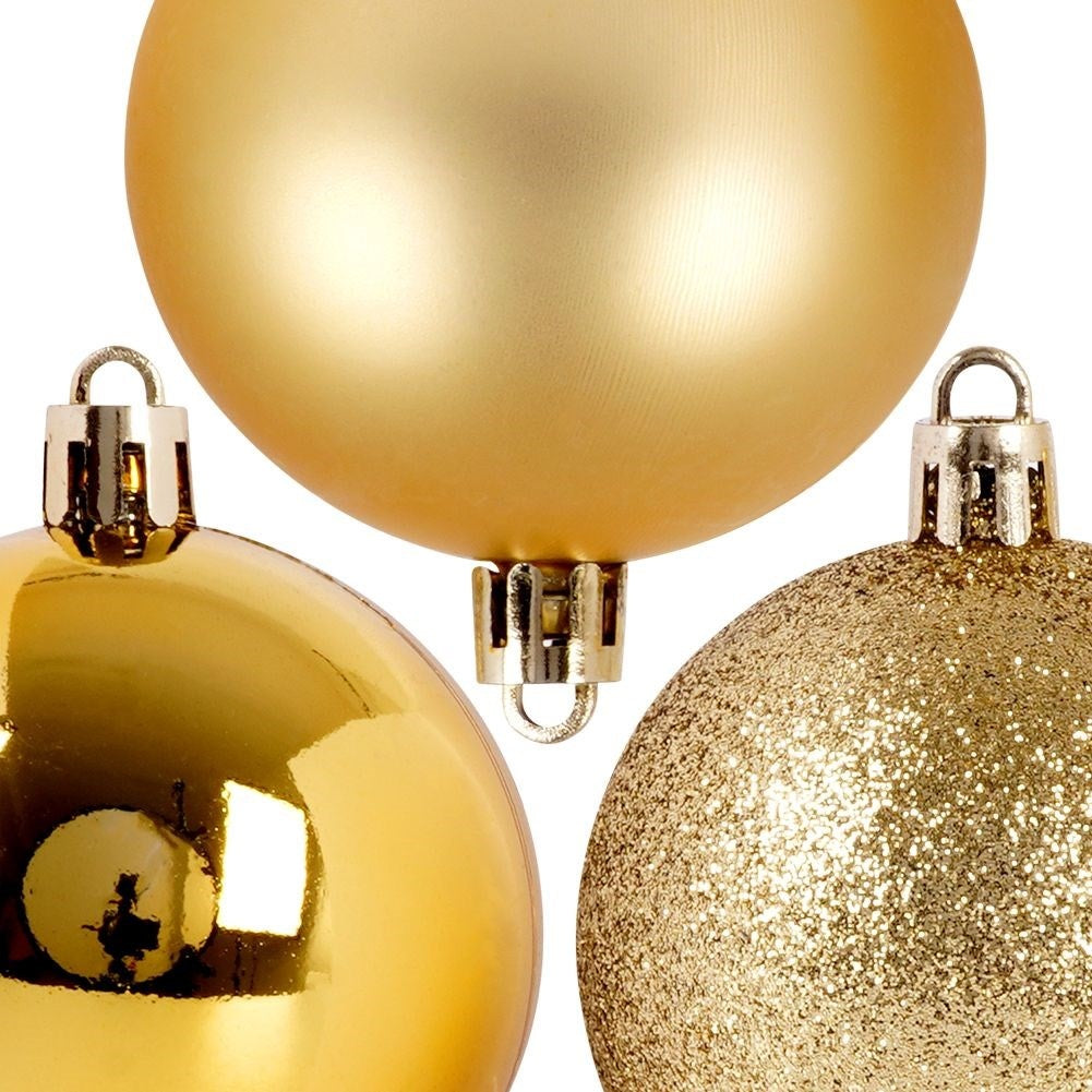 12 unbreakable Christmas baubles: glittery, matte & shiny gold