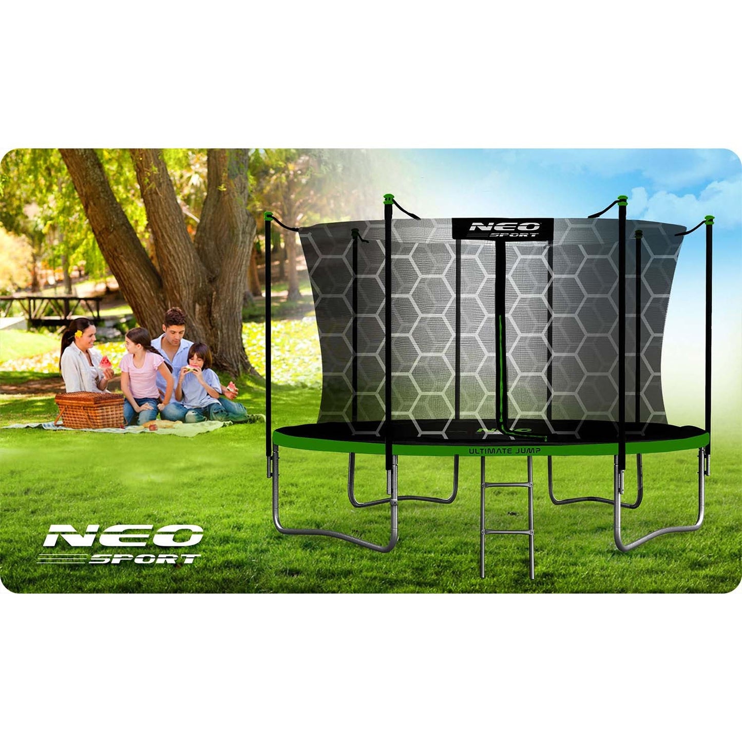 13ft/404cm Garden Trampoline with Inner Net and Ladder Neo-Sport