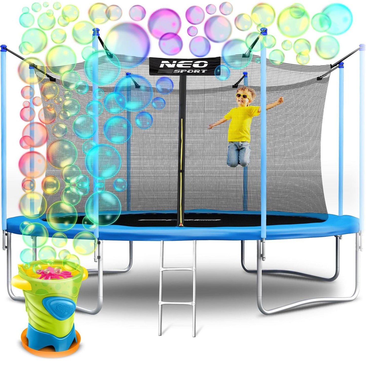 13ft/404cm Garden Trampoline with Inner Net and Ladder Neo-Sport + FREE Bubble Machine