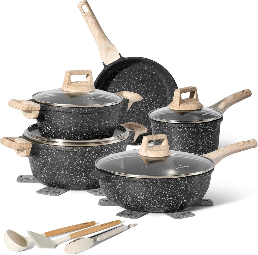 14-Piece Granite Non-Stick Cookware Set, Black