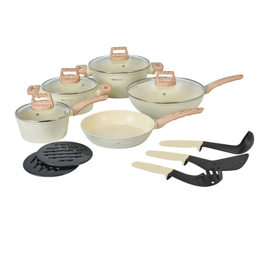 14-Piece Granite Non-Stick Cookware Set with Wood Handles