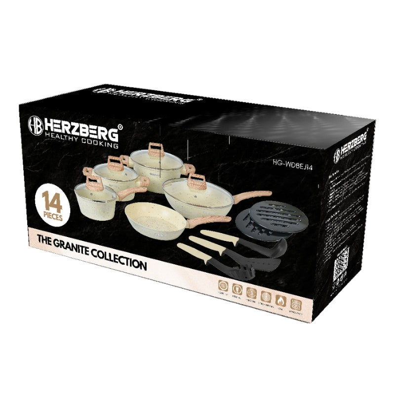 14-Piece Granite Non-Stick Cookware Set with Wood Handles