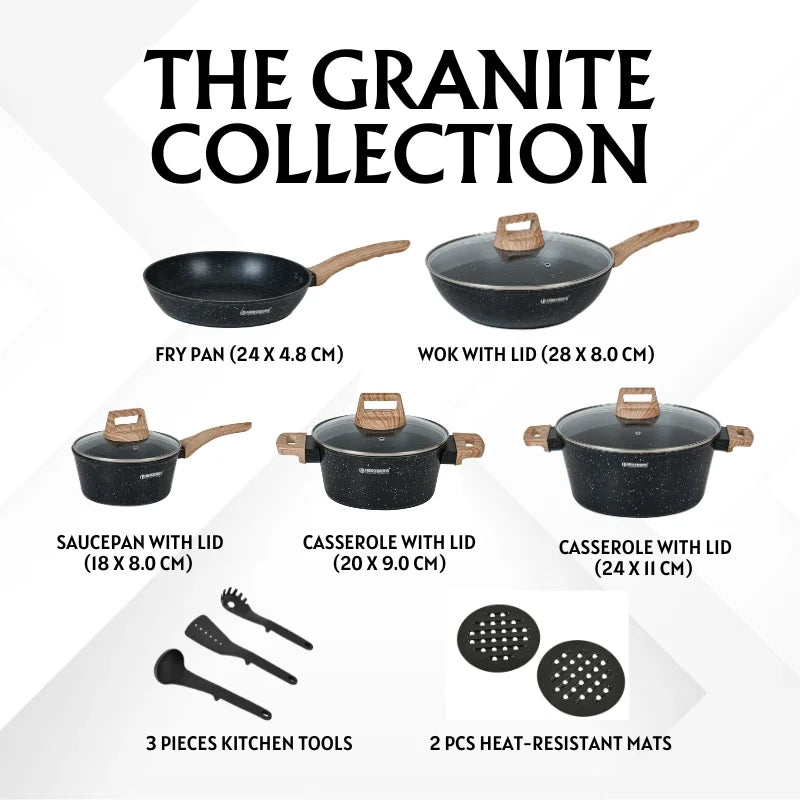 14-Piece Granite Non-Stick Cookware Set with Wood Handles
