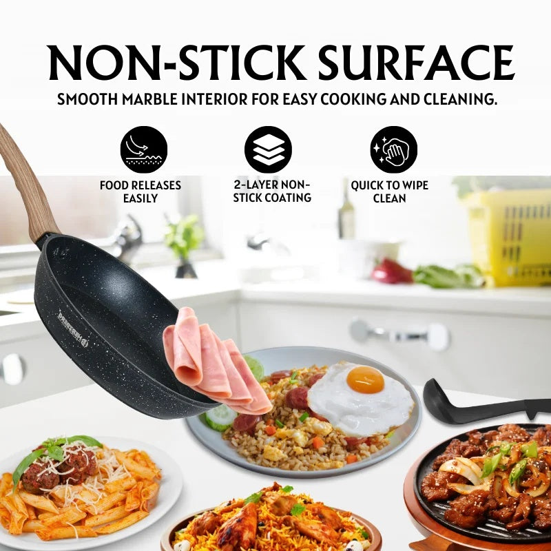 14-Piece Granite Non-Stick Cookware Set with Wood Handles