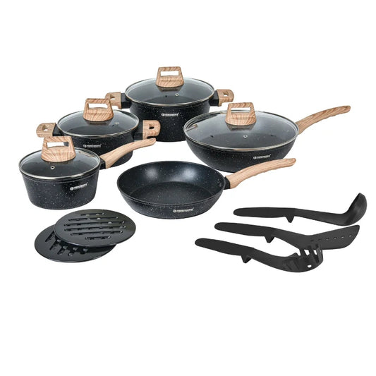 14-Piece Granite Non-Stick Cookware Set with Wood Handles
