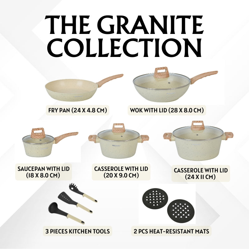 14-Piece Granite Non-Stick Cookware Set with Wood Handles