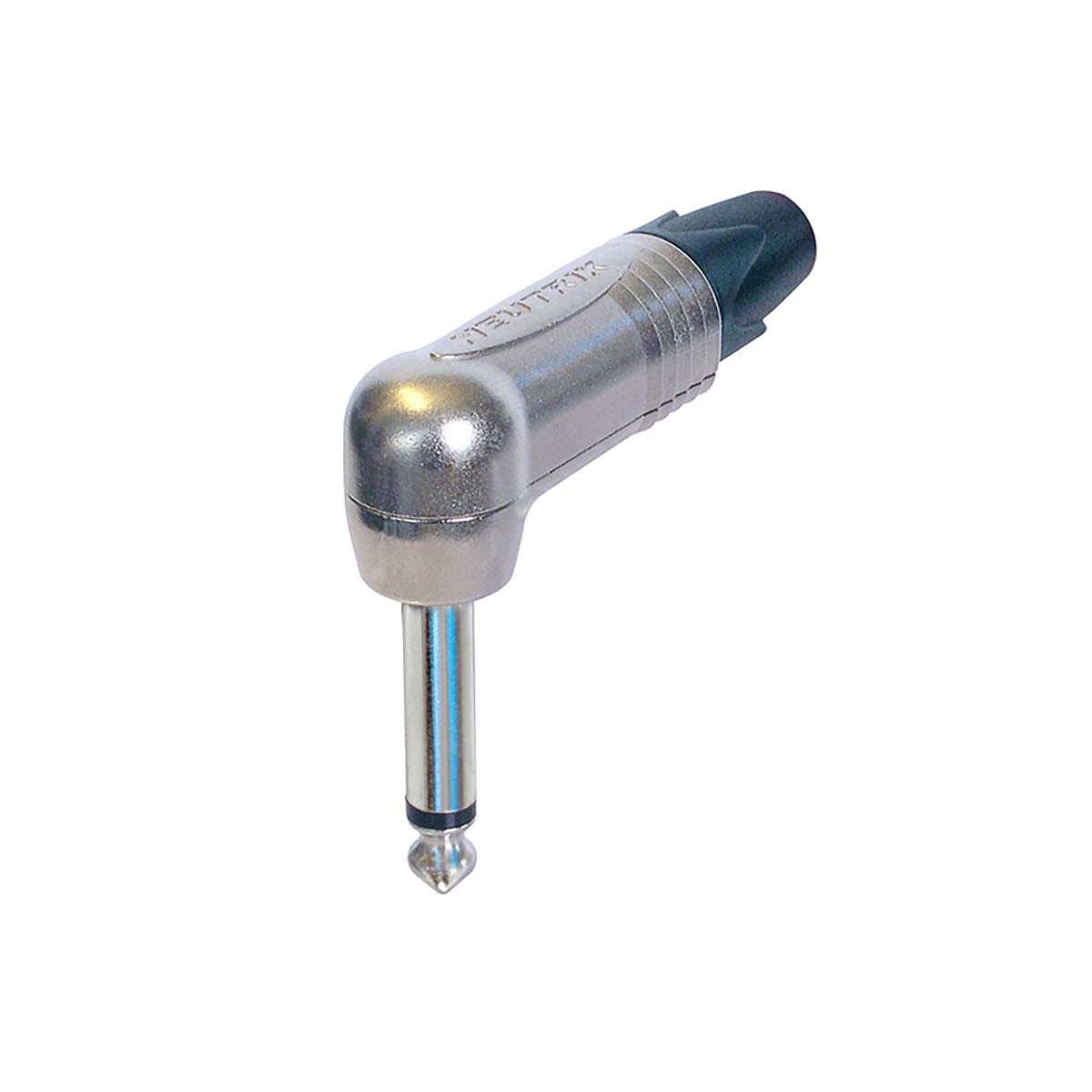 1/4" professional right angle phone jack, 2-pin, nickel contacts, nickel shell