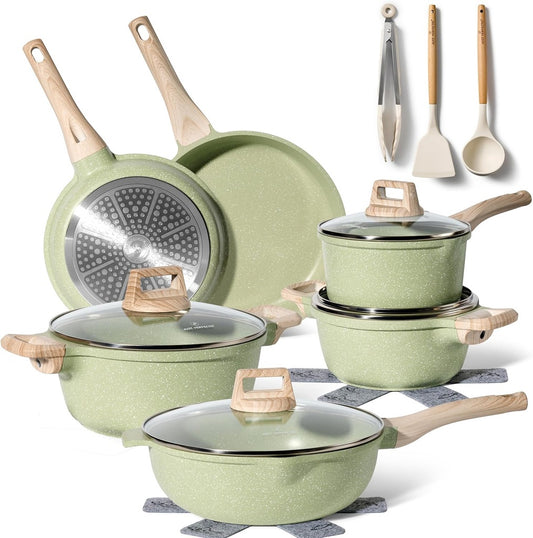 15-Piece Granite Cookware Set, Non-Stick, Green