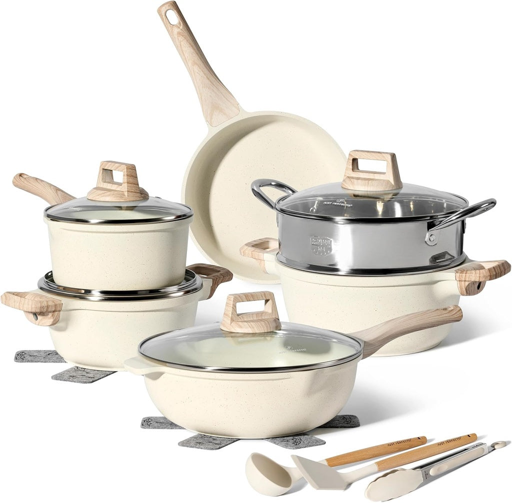 15-Piece Granite Cookware Set with Steamer, Non-Stick
