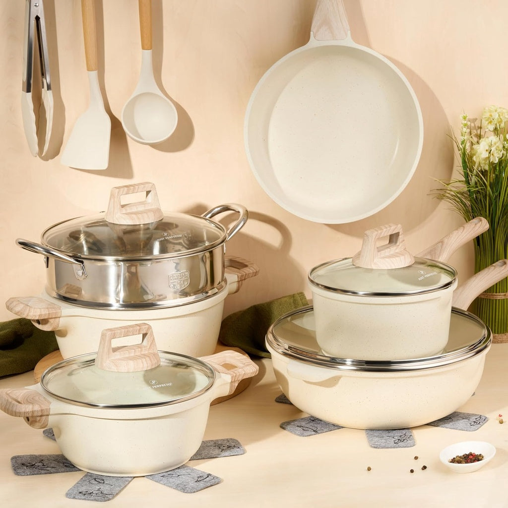 15-Piece Granite Cookware Set with Steamer, Non-Stick