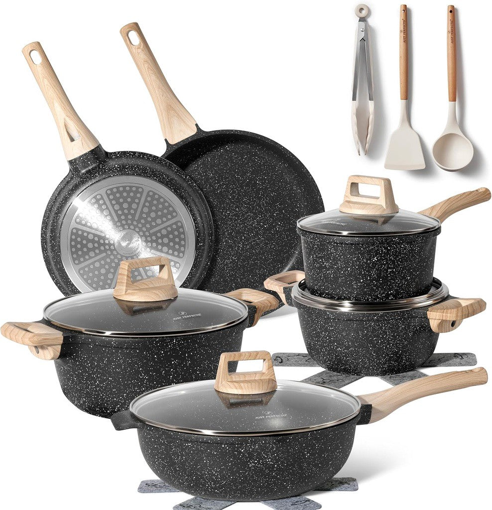 15-Piece Granite Non-Stick Cookware Set – Black