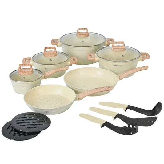 15-Piece Granite Non-Stick Cookware Set, Wood Handles