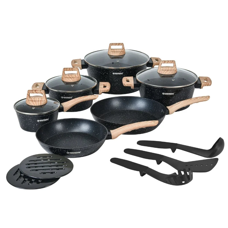 15-Piece Granite Non-Stick Cookware Set, Wood Handles