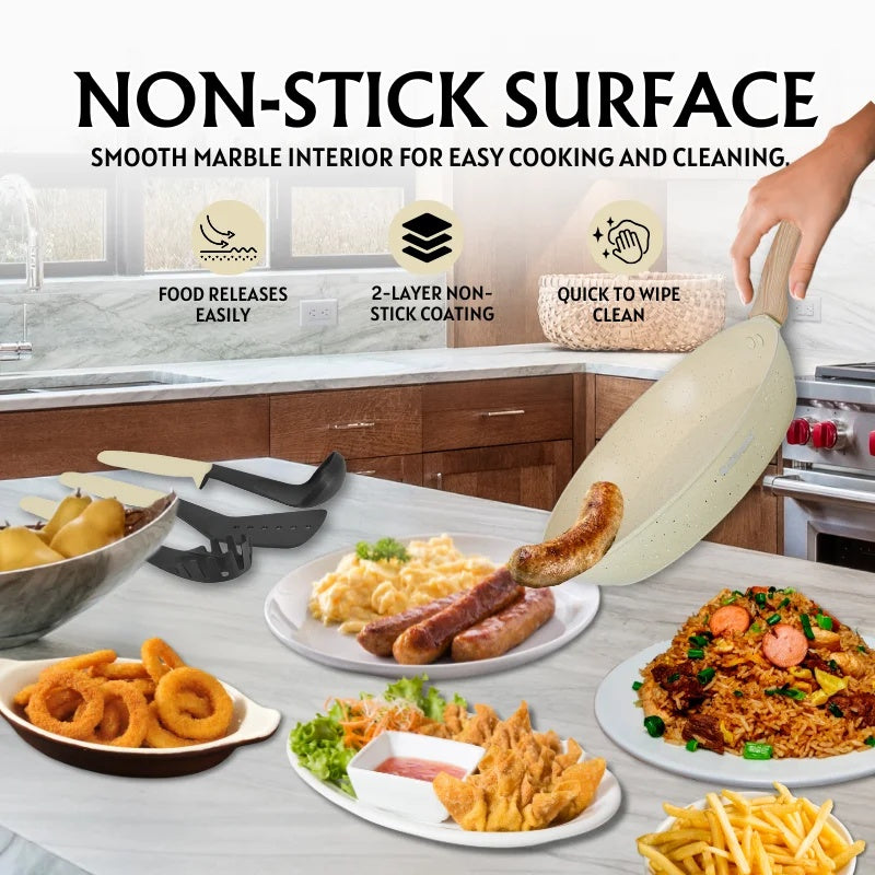 15-Piece Granite Non-Stick Cookware Set, Wood Handles