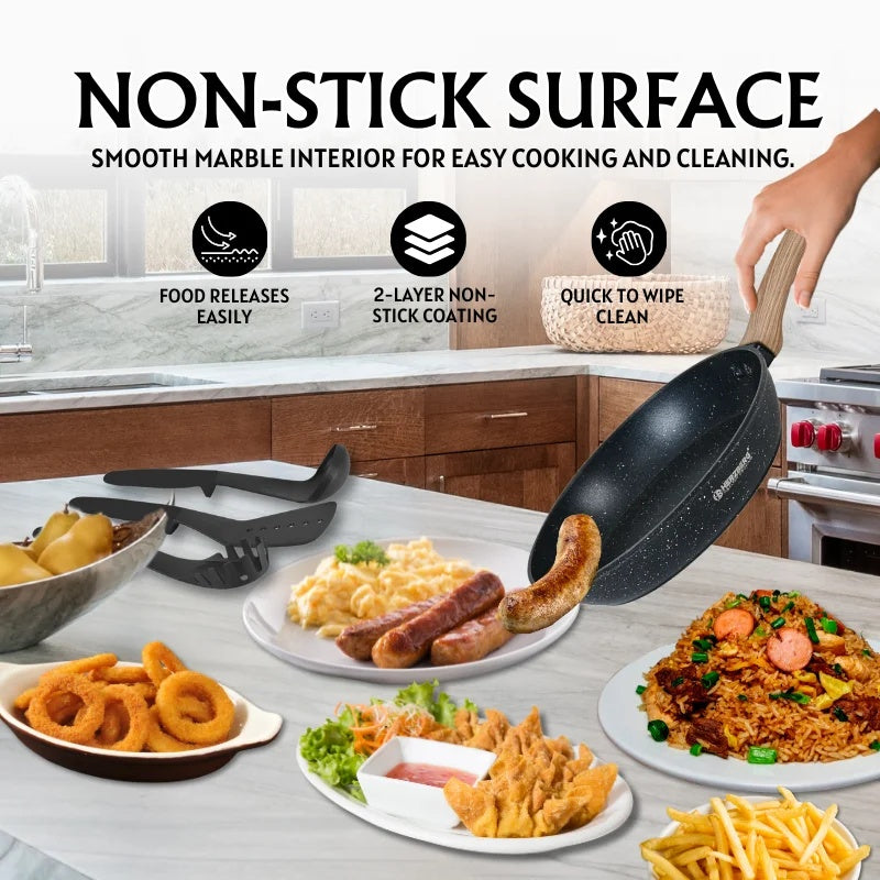 15-Piece Granite Non-Stick Cookware Set, Wood Handles