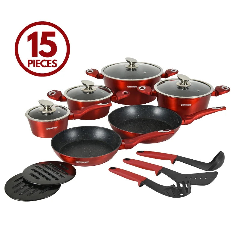 15-Piece Marble Coated Cookware Set, Induction-Ready