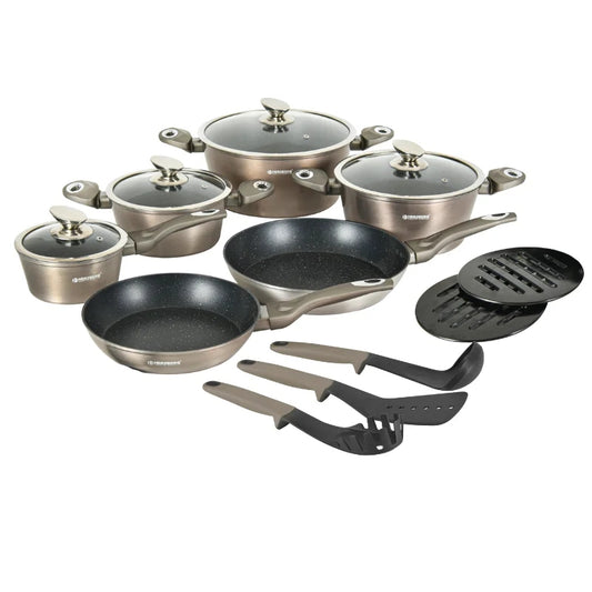 15-Piece Marble Coated Cookware Set, Non-Stick, Induction