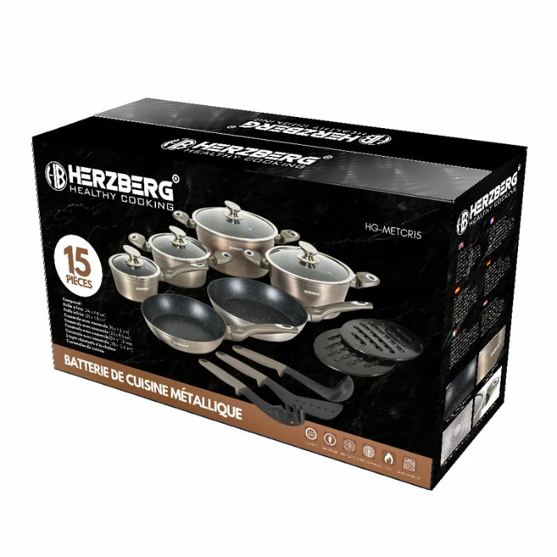 15-Piece Marble Coated Cookware Set, Non-Stick, Induction