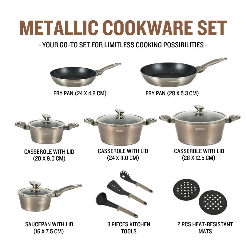 15-Piece Marble Coated Cookware Set, Non-Stick, Induction