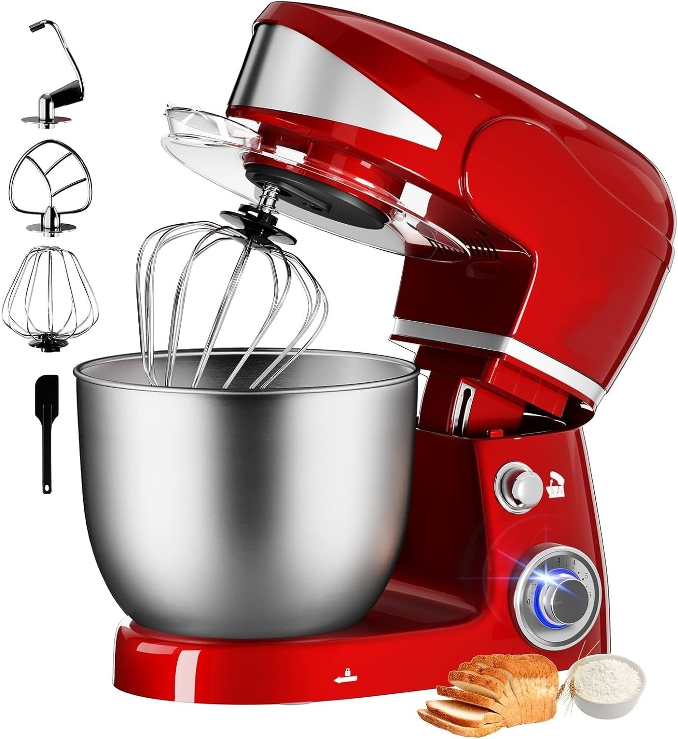 1600W 6-Speed 6L Stainless Steel Stand Mixer, Red