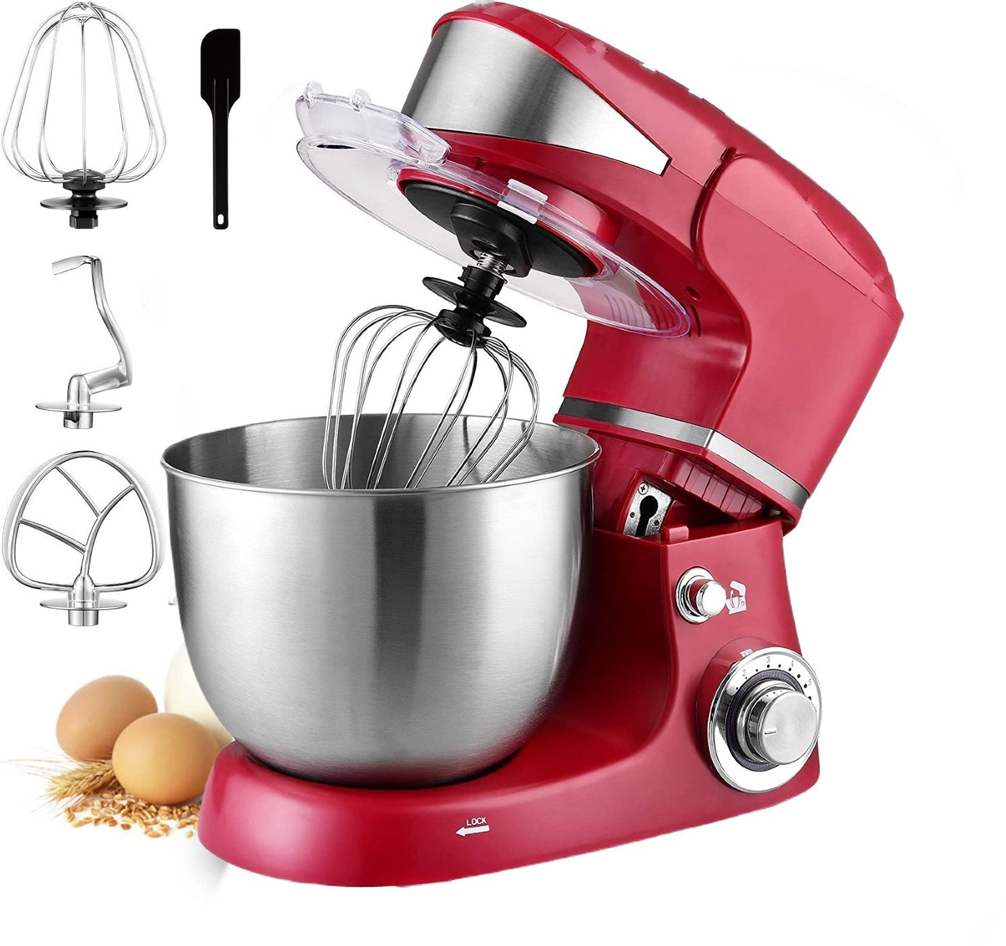 1600W 6-Speed 6L Stainless Steel Stand Mixer, Red