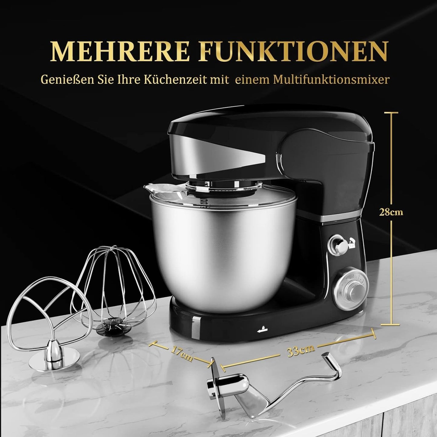1600W 6-Speed Stainless Steel Stand Mixer, 6L, Black