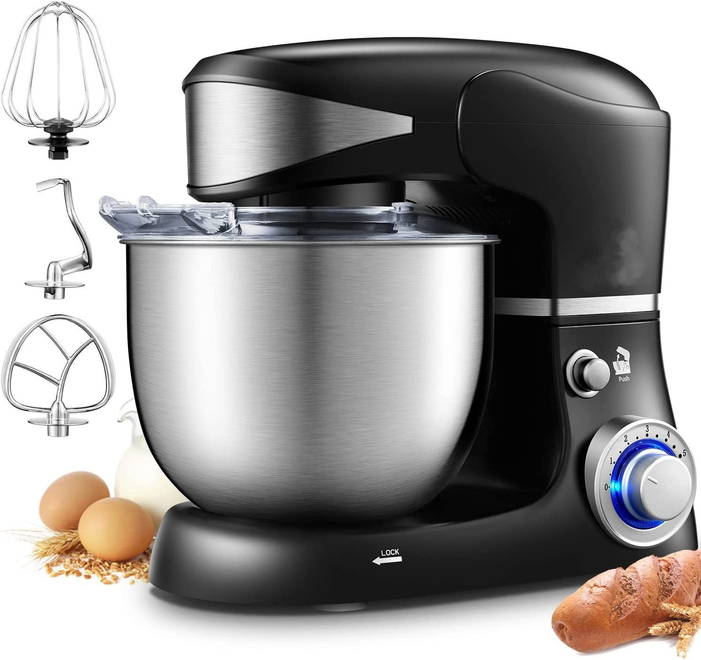 1600W 6-Speed Stainless Steel Stand Mixer, 6L, Black