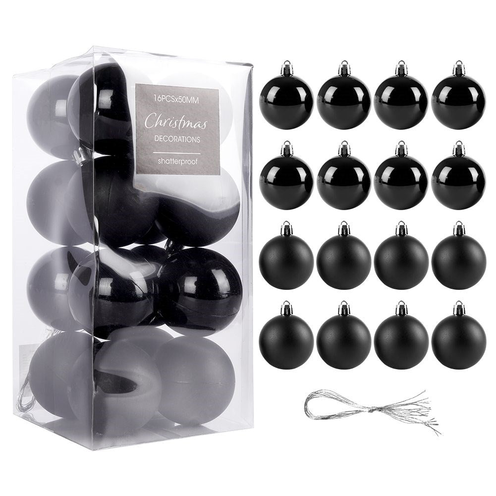 16 Black Christmas Baubles: Unbreakable, Matte & Glossy