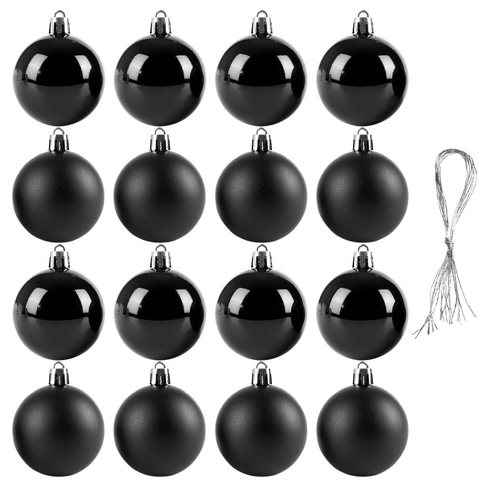 16 Black Christmas Baubles: Unbreakable, Matte & Glossy