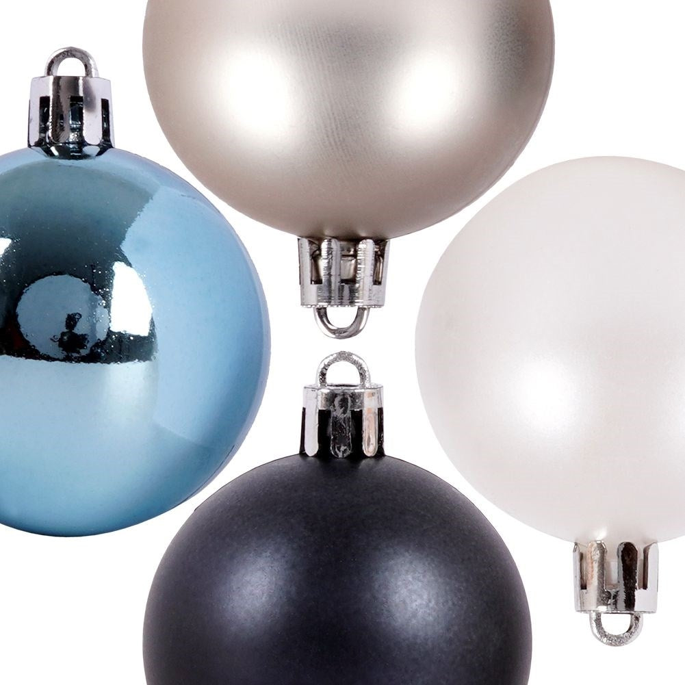 16 unbreakable Christmas tree balls: blue, silver, white, navy blue