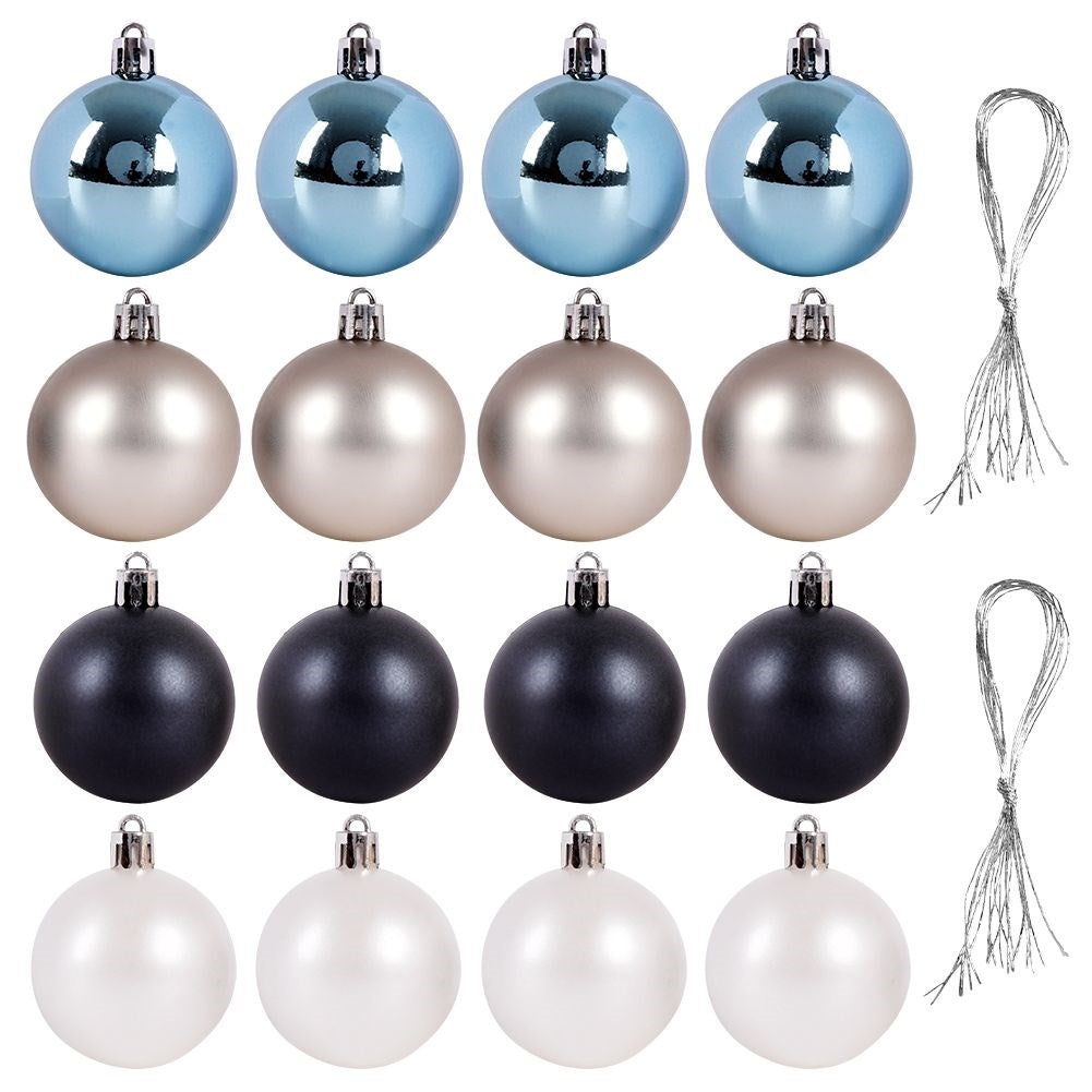16 unbreakable Christmas tree balls: blue, silver, white, navy blue