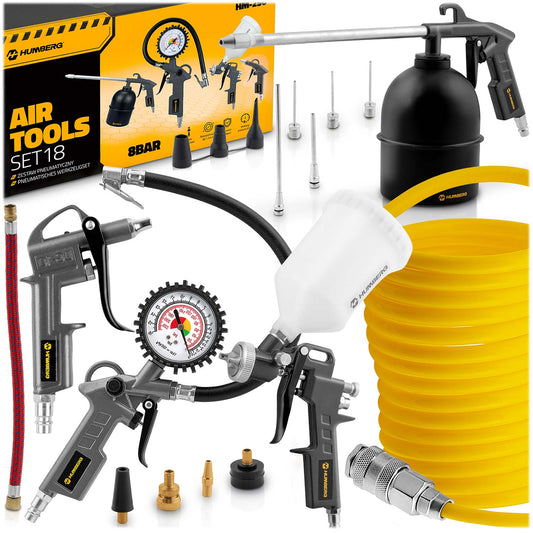 18-Piece Pneumatic Tool Set for Compressor Use
