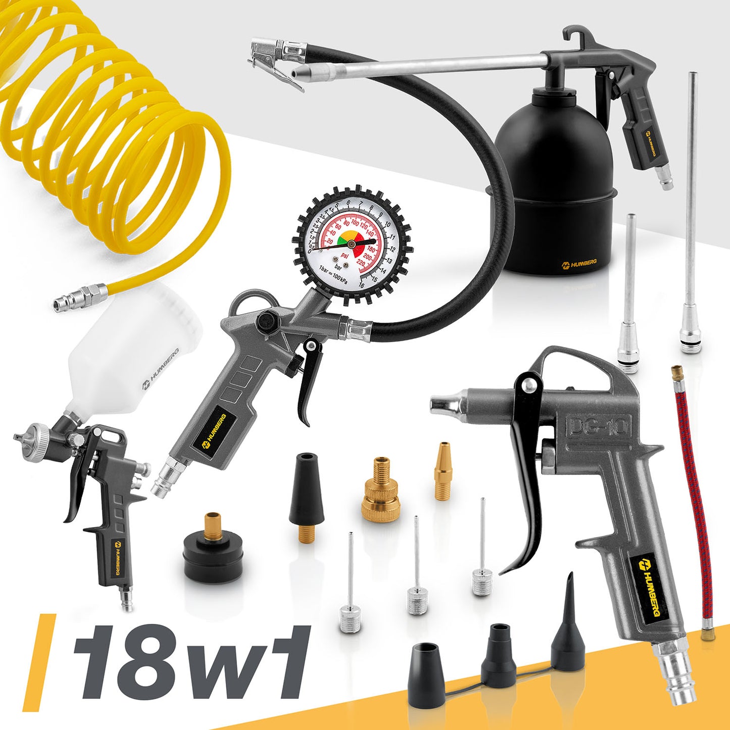 18-Piece Pneumatic Tool Set for Compressor Use