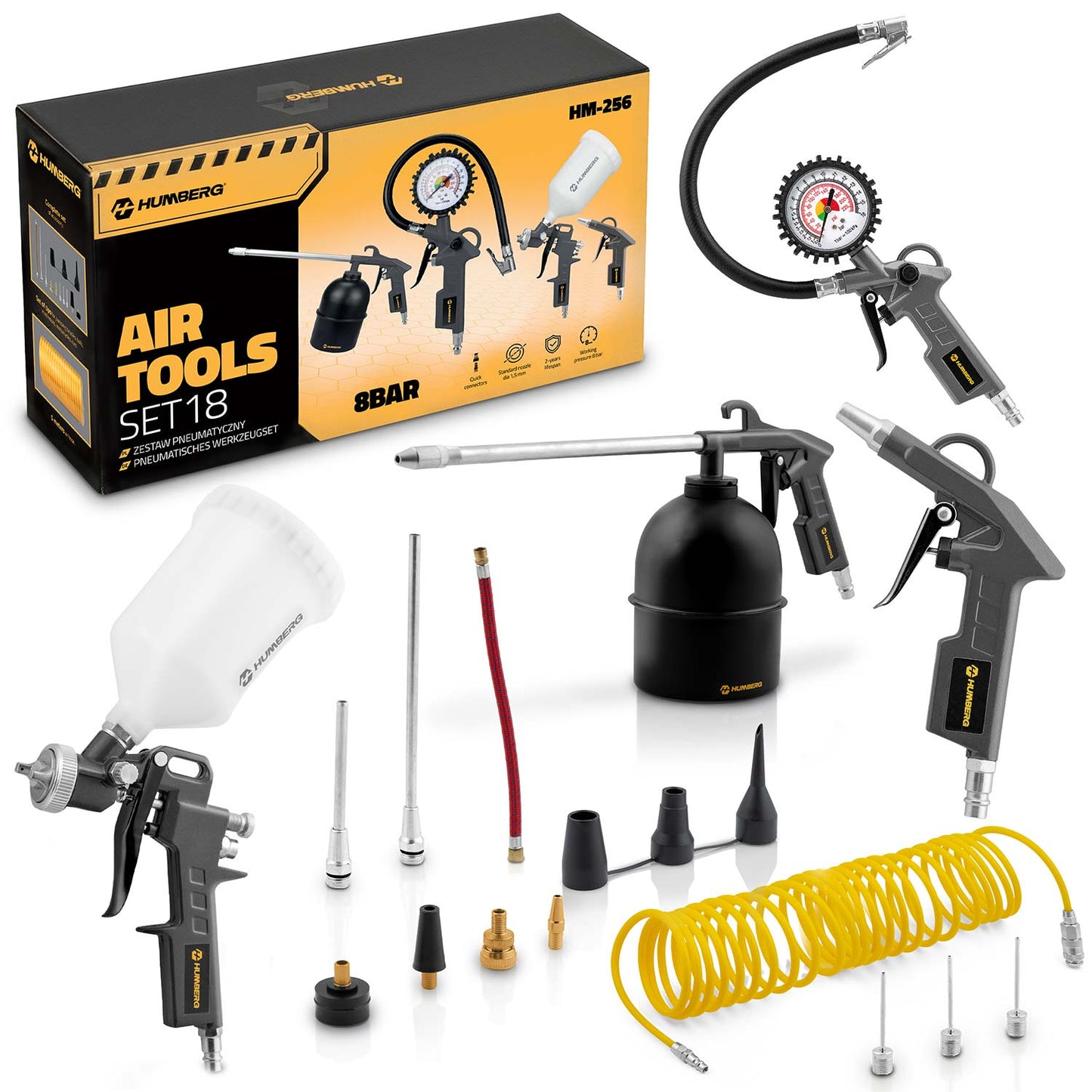 18-Piece Pneumatic Tool Set for Compressor Use