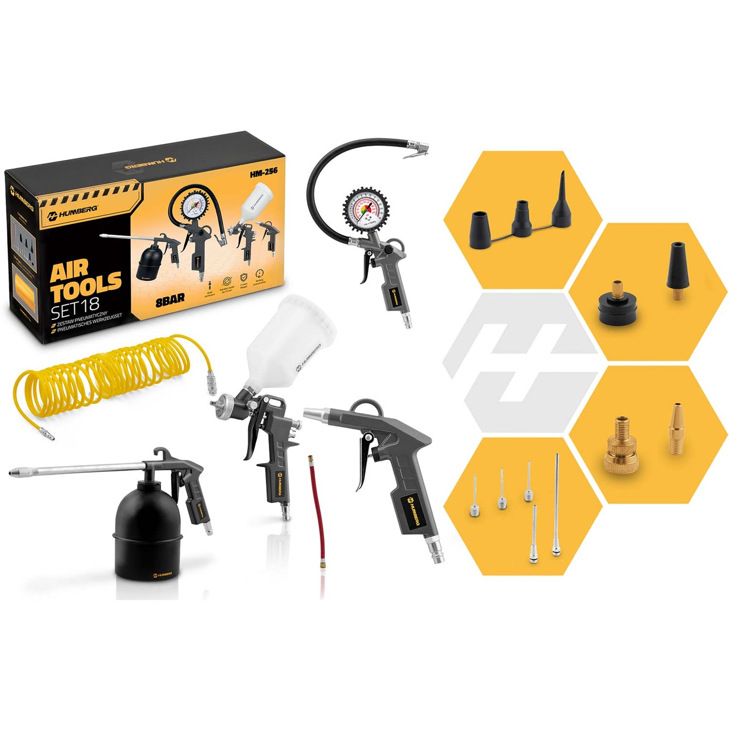 18-Piece Pneumatic Tool Set for Compressor Use