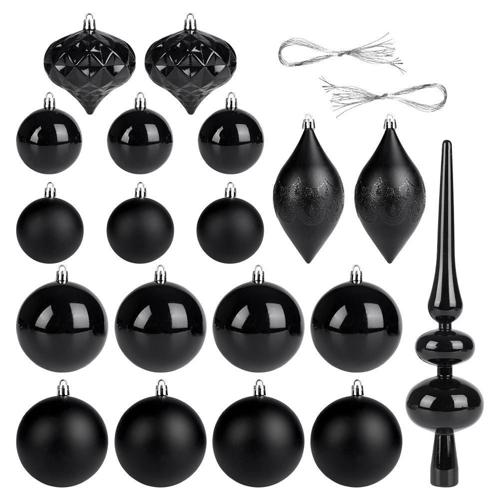 19-piece unbreakable black Christmas tree balls, matte and shiny