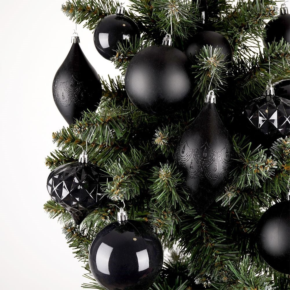 19-piece unbreakable black Christmas tree balls, matte and shiny