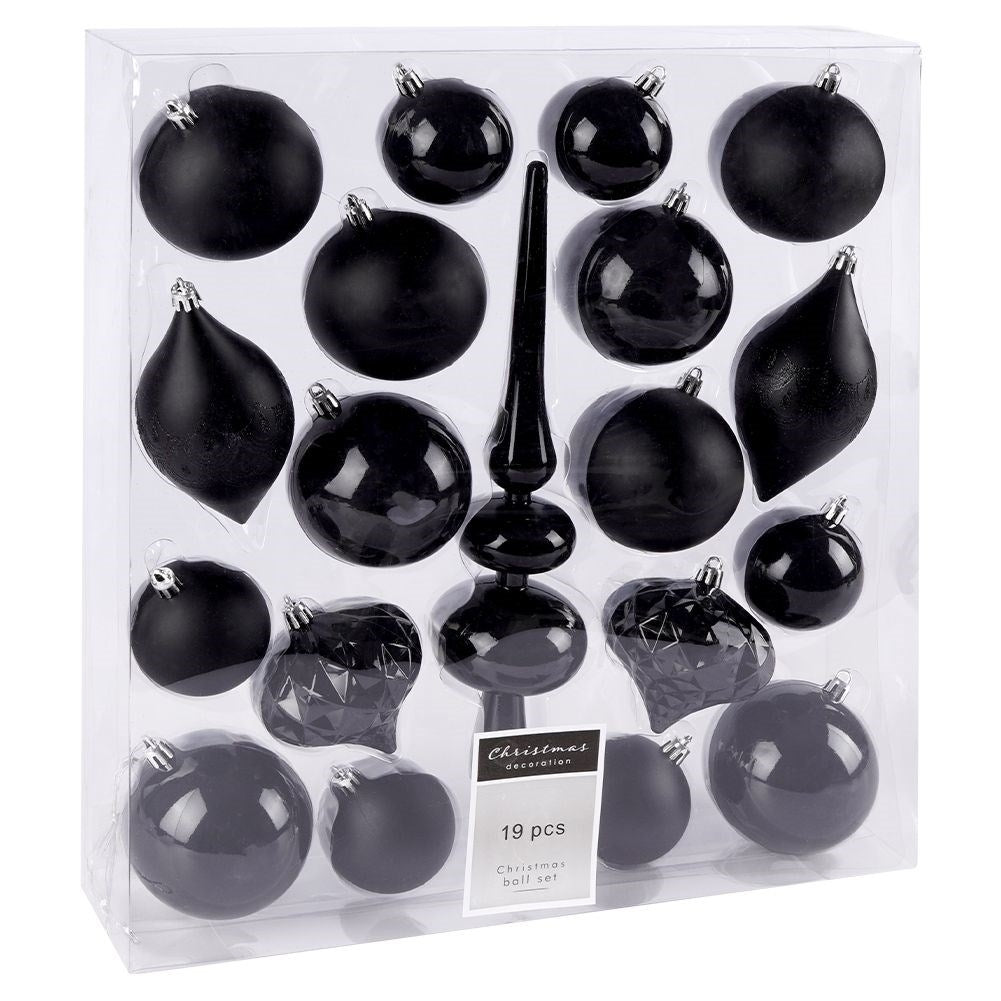 19-piece unbreakable black Christmas tree balls, matte and shiny