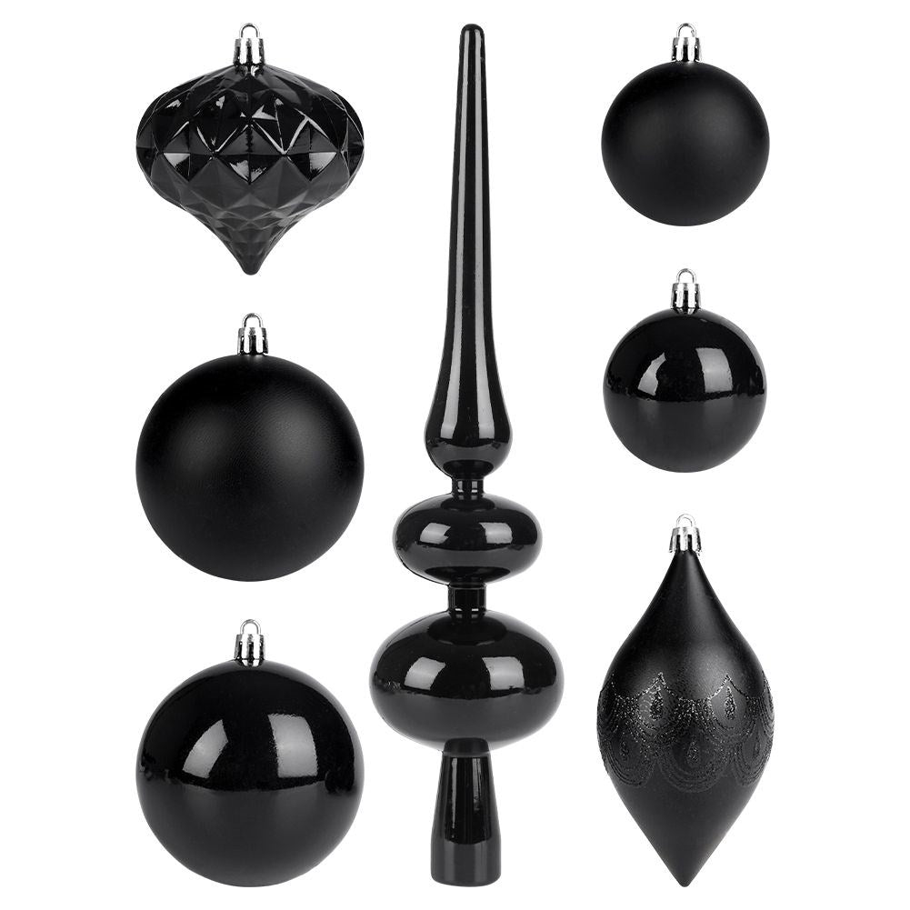 19-piece unbreakable black Christmas tree balls, matte and shiny