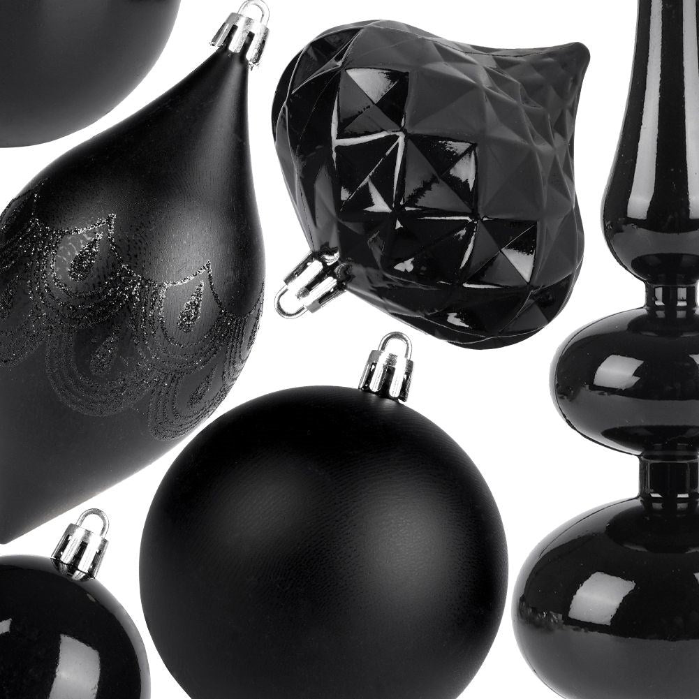 19-piece unbreakable black Christmas tree balls, matte and shiny