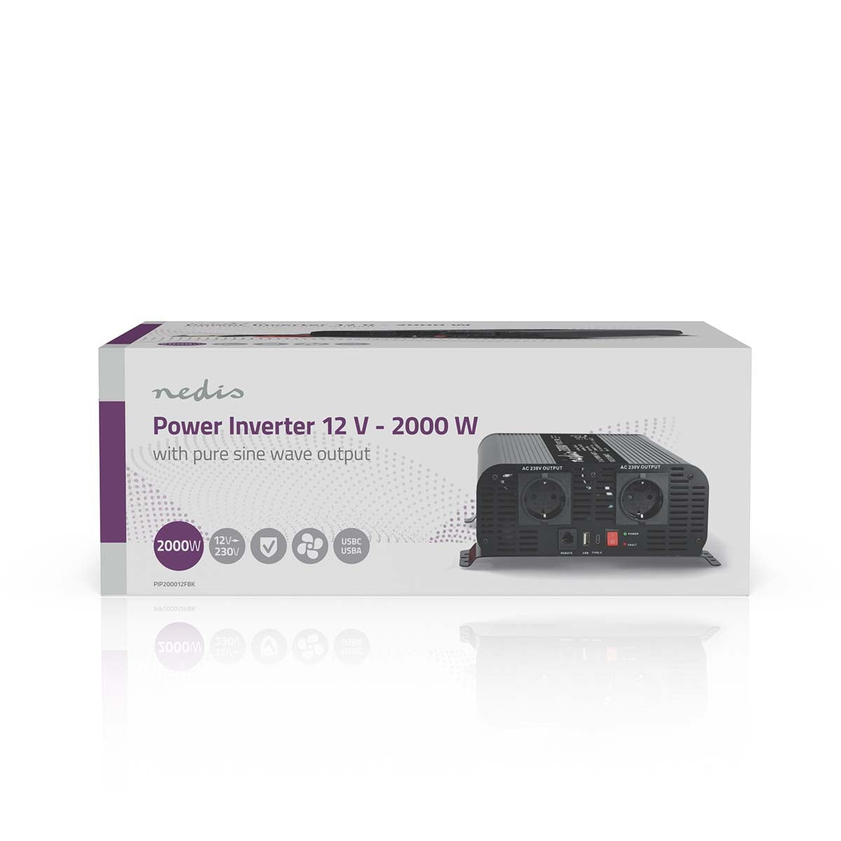 2000W Pure Sine Wave Power Inverter, 12V DC to 230V AC